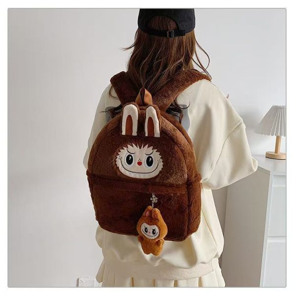 Zaino Peluche Labubu Marrone – Accessorio Kawaii da Collezione con Portachiavi