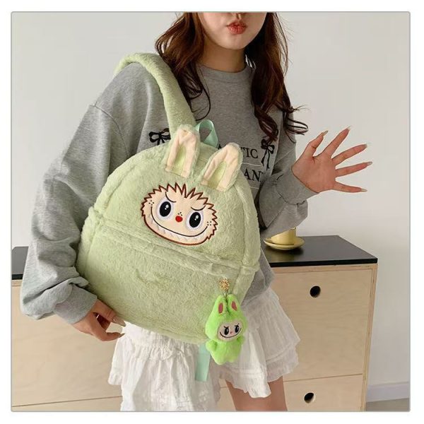 Zaino Peluche Labubu Verde – Accessorio Kawaii da Collezione con Portachiavi