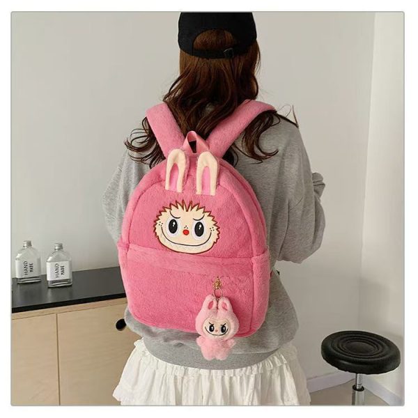 Zaino Peluche Labubu Rosa – Accessorio Kawaii da Collezione con Portachiavi