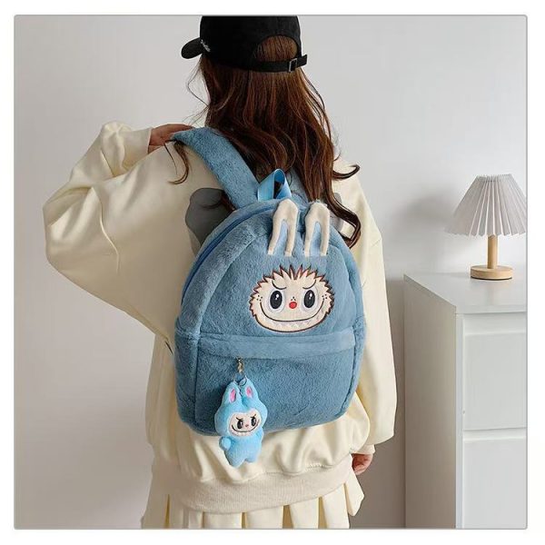 Zaino Peluche Labubu Blu – Accessorio Kawaii da Collezione con Portachiavi