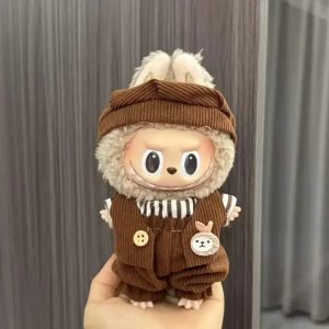 Traje Labubu de Pana Marrón con Conejo – Look Vintage con Botones y Rayas Kawaii