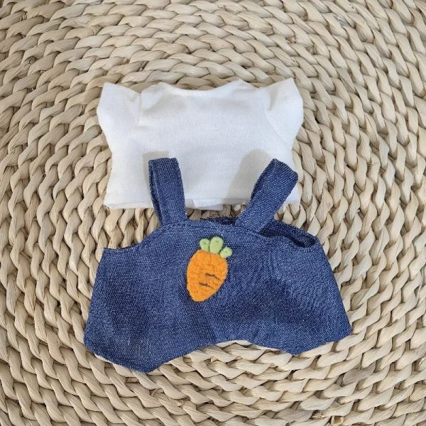 Labubu Completo Jeans Carotina – Con Cappello Bucket in Velluto Azzurro Pastello - Immagine di 2