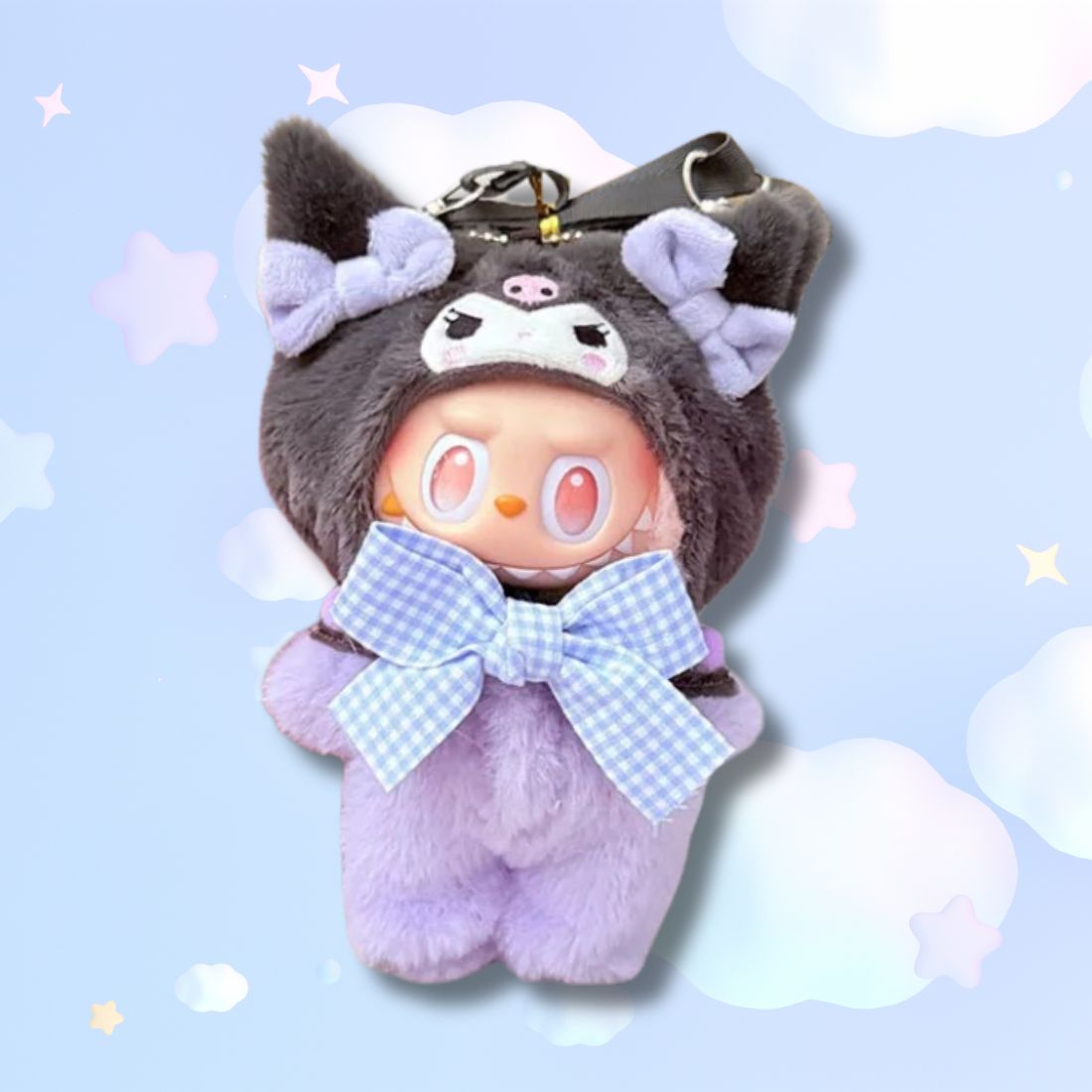 Peluche Labubu × Sanrio Kuromi 17 cm – Cosplay Kawaii Gotico per Collezionisti Hello Kitty