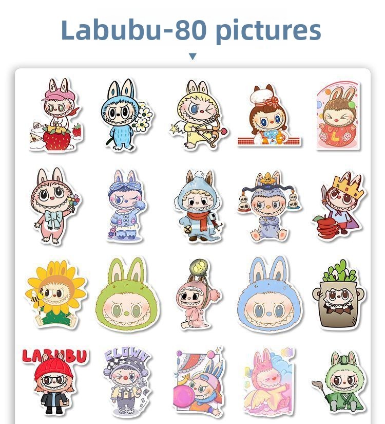 Set Adesivi Labubu – 80 Stickers in Vinile Impermeabile | Decorazioni per Laptop, Borracce e Collezionisti - Immagine di 3